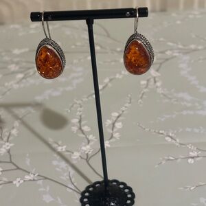 Amber Teardrop sterling silver earrings